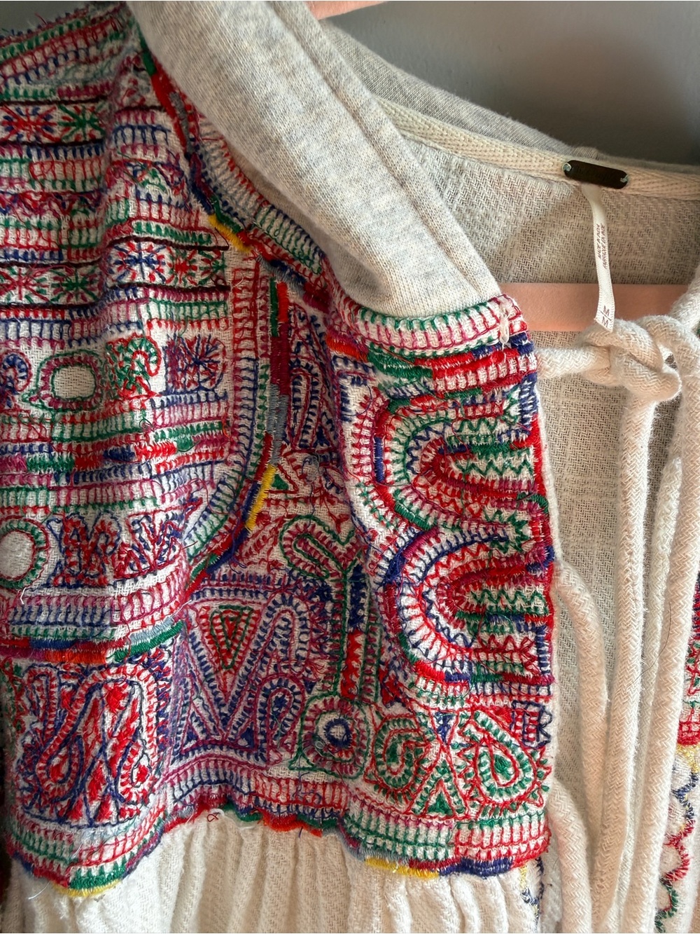 Free People Embroidered Hoodie Swing Cardigan Boho Peplum Jacket Womens M Cream - Picture 12 of 12